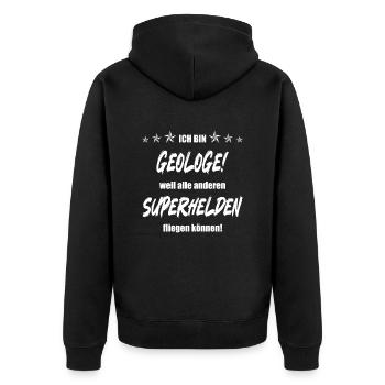 Ich bin Geologe weil alle anderen Superhelden... - Unisex Premium Bio Zip Hoodie - Schwarz - Hinten - Nico (187cm)