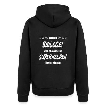 Ich bin Biologe weil alle anderen Superhelden... - Unisex Premium Bio Zip Hoodie - Schwarz - Hinten - Nico (187cm)
