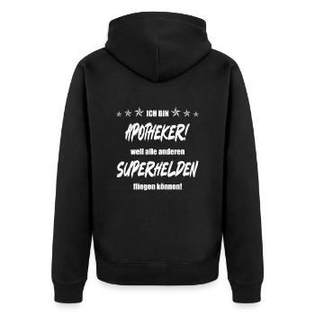 Ich bin Apotheker weil alle anderen Superhelden... - Unisex Premium Bio Zip Hoodie - Schwarz - Hinten - Nico (187cm)