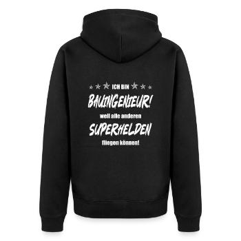 Ich bin Bauingenieur weil alle anderen Superhelden - Unisex Premium Bio Zip Hoodie - Schwarz - Hinten - Nico (187cm)