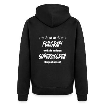 Ich bin Fotograf weil alle anderen Superhelden... - Unisex Premium Bio Zip Hoodie - Schwarz - Hinten - Nico (187cm)