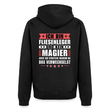 Ich bin Fliesenleger und kein Magier - Unisex Premium Bio Zip Hoodie - Schwarz - Hinten - Nico (187cm)