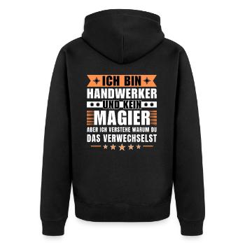 Ich bin Handwerker und kein Magier - Unisex Premium Bio Zip Hoodie - Schwarz - Hinten - Nico (187cm)