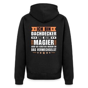 Ich bin Dachdecker und kein Magier - Unisex Premium Bio Zip Hoodie - Schwarz - Hinten - Nico (187cm)
