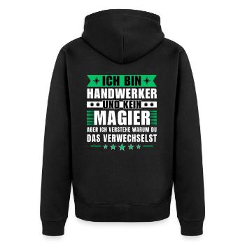 Ich bin Handwerker und kein Magier - Unisex Premium Bio Zip Hoodie - Schwarz - Hinten - Nico (187cm)