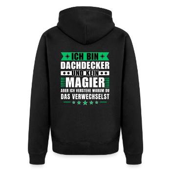 Ich bin Dachdecker und kein Magier - Unisex Premium Bio Zip Hoodie - Schwarz - Hinten - Nico (187cm)