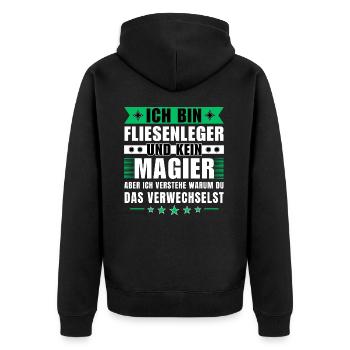 Ich bin Fliesenleger und kein Magier - Unisex Premium Bio Zip Hoodie - Schwarz - Hinten - Nico (187cm)