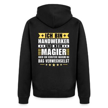 Ich bin Handwerker und kein Magier - Unisex Premium Bio Zip Hoodie - Schwarz - Hinten - Nico (187cm)