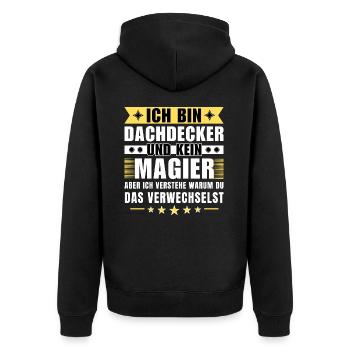 Ich bin Dachdecker und kein Magier - Unisex Premium Bio Zip Hoodie - Schwarz - Hinten - Nico (187cm)