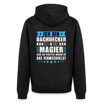 Ich bin Dachdecker und kein Magier - Unisex Premium Bio Zip Hoodie - Schwarz - Hinten - Nico (187cm)