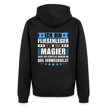 Ich bin Fliesenleger und kein Magier - Unisex Premium Bio Zip Hoodie - Schwarz - Hinten - Nico (187cm)