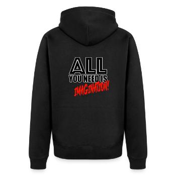 All you need is imagination! - Unisex Premium Bio Zip Hoodie - Schwarz - Hinten - Nico (187cm)