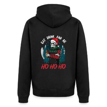 hohoho scary Skulls - Unisex Premium Bio Zip Hoodie - Schwarz - Hinten - Nico (187cm)