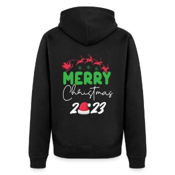 Merry Christmas 2023 - Unisex Premium Bio Zip Hoodie - Schwarz - Hinten - Nico (187cm)