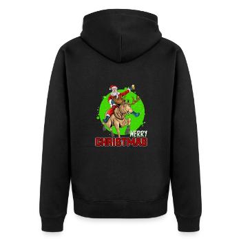 Merry Christmas Santa on Elk - Unisex Premium Bio Zip Hoodie - Schwarz - Hinten - Nico (187cm)