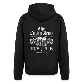 Lucky Arms Irish Pub - Unisex Premium Bio Zip Hoodie - Schwarz - Hinten - Nico (187cm)