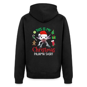 This is my Christmas Pajama Shirt Axolotl Santa - Unisex Premium Organic Zip Hoodie - black - Back - Nico (187cm)