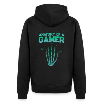 Anatomie eines Gamers – Lustiges Gaming Design - Unisex Premium Bio Zip Hoodie - Schwarz - Hinten - Nico (187cm)