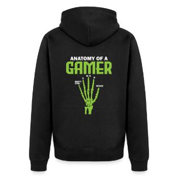Anatomie eines Gamers – Lustiges Gaming Design - Unisex Premium Bio Zip Hoodie - Schwarz - Hinten - Nico (187cm)