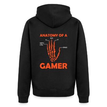 Anatomie eines Gamers – Lustiges Gaming Design - Unisex Premium Bio Zip Hoodie - Schwarz - Hinten - Nico (187cm)