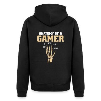 Anatomie eines Gamers – Lustiges Gaming Design - Unisex Premium Bio Zip Hoodie - Schwarz - Hinten - Nico (187cm)