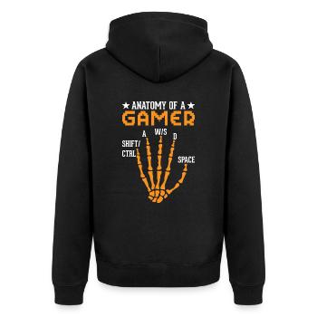 Anatomie eines Gamers – Lustiges Gaming Design - Unisex Premium Bio Zip Hoodie - Schwarz - Hinten - Nico (187cm)