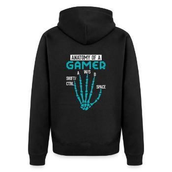 Anatomie eines Gamers – Lustiges Gaming Design - Unisex Premium Bio Zip Hoodie - Schwarz - Hinten - Nico (187cm)