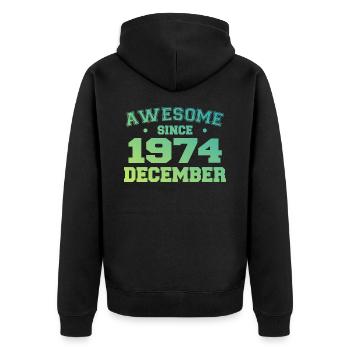 Geburtstag Dezember 1974 - Geschenk Dezember 1974 - Unisex Premium Bio Zip Hoodie - Schwarz - Hinten - Nico (187cm)