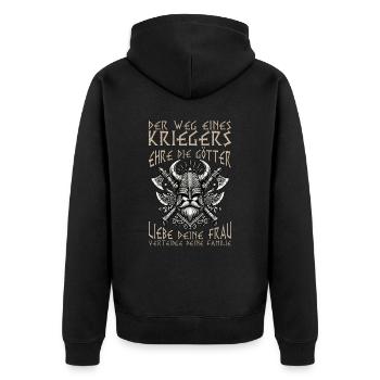 Der Weg eines Wikinger Kriegers – Viking Götter - Unisex Premium Bio Zip Hoodie - Schwarz - Hinten - Nico (187cm)