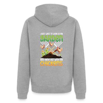 Fun chicken design for garden lovers - Unisex Premium Organic Zip Hoodie - heather grey - Back - Nico (187cm)
