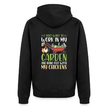Lustiges Hühner-Design für Gartenliebhaber - Unisex Premium Bio Zip Hoodie - Schwarz - Hinten - Nico (187cm)