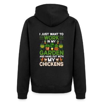 Lustiges Hühner-Design für Gartenliebhaber - Unisex Premium Bio Zip Hoodie - Schwarz - Hinten - Nico (187cm)