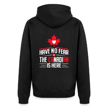 Have No Fear The Canadian Is Here - Unisex Premium Bio Zip Hoodie - Schwarz - Hinten - Nico (187cm)