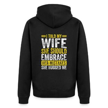 Dictons sarcastiques sur les relations pour la femme - Veste à capuche bio Premium Unisexe - noir - Dos - Nico (187cm)