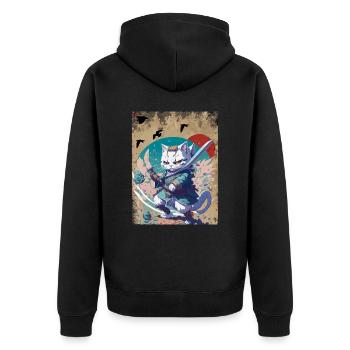 Samurai Japanese Warrior Cat - Unisex Premium Organic Zip Hoodie - black - Back - Nico (187cm)