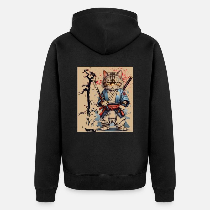 Chat guerrier japonais samouraï - Veste à capuche bio Premium Unisexe - noir