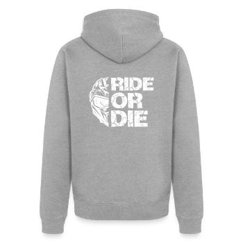 Rouler ou mourir - Motocycliste Lifestyle - Veste à capuche bio Premium Unisexe - gris chiné - Dos - Nico (187cm)