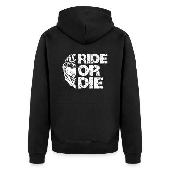 Ride or Die - Motorradfahrer Lifestyle - Unisex Premium Bio Zip Hoodie - Schwarz - Hinten - Nico (187cm)