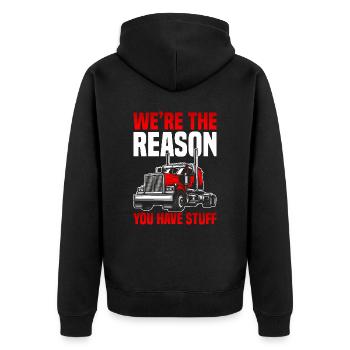 Trucker Spruch Lustig – Transport Logistik Humor - Unisex Premium Bio Zip Hoodie - Schwarz - Hinten - Nico (187cm)
