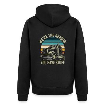 Trucker Spruch Lustig – Transport Logistik Humor - Unisex Premium Bio Zip Hoodie - Schwarz - Hinten - Nico (187cm)