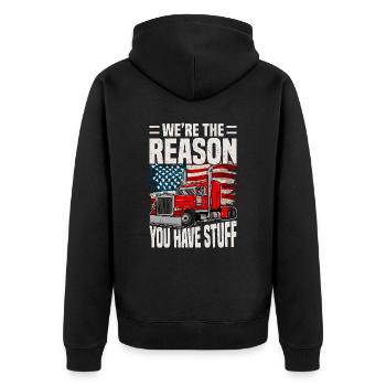Trucker Spruch Lustig – Transport Logistik Humor - Unisex Premium Bio Zip Hoodie - Schwarz - Hinten - Nico (187cm)