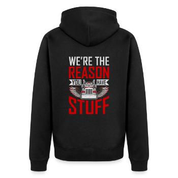Trucker Spruch Lustig – Transport Logistik Humor - Unisex Premium Bio Zip Hoodie - Schwarz - Hinten - Nico (187cm)