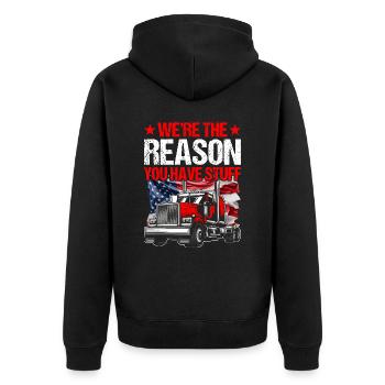 Trucker Telling Funny – Transport Logistics Humour - Veste à capuche bio Premium Unisexe - noir - Dos - Nico (187cm)
