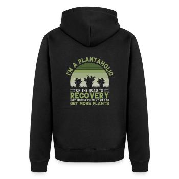 Ich bin ein Plantaholic – Lustiger Gärtner - Unisex Premium Bio Zip Hoodie - Schwarz - Hinten - Nico (187cm)