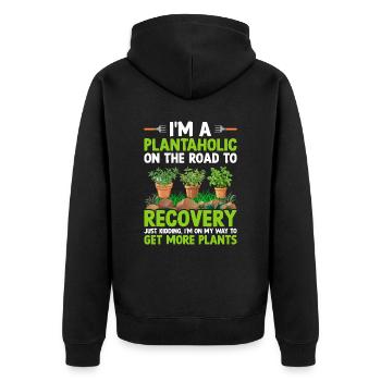 Ich bin ein Plantaholic – Lustiger Gärtner - Unisex Premium Bio Zip Hoodie - Schwarz - Hinten - Nico (187cm)