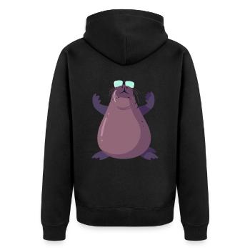 Phoque avec des lunettes de soleil - Créature marine cool sur une photo - Veste à capuche bio Premium Unisexe - noir - Dos - Nico (187cm)