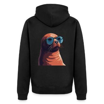 Phoque avec des lunettes de soleil - Créature marine cool sur une photo - Veste à capuche bio Premium Unisexe - noir - Dos - Nico (187cm)