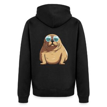 Phoque avec des lunettes de soleil - Créature marine cool sur une photo - Veste à capuche bio Premium Unisexe - noir - Dos - Nico (187cm)