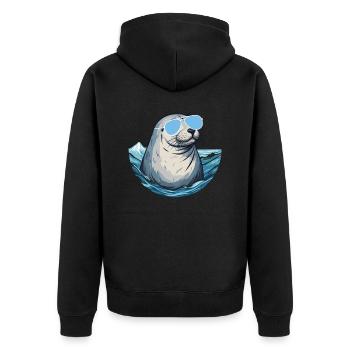 Phoque avec des lunettes de soleil - Créature marine cool sur une photo - Veste à capuche bio Premium Unisexe - noir - Dos - Nico (187cm)