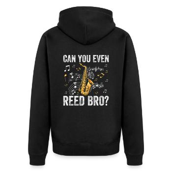 Chemise de saxophone amusante - Pouvez-vous même Reed Bro ? - Veste à capuche bio Premium Unisexe - noir - Dos - Nico (187cm)